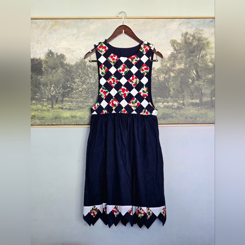Quilted Cherry Pinafore Dress - Handmade Boho Heirloom